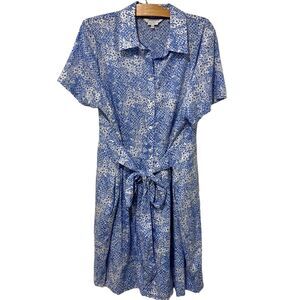 Foxcroft Blue and White Short-Sleeve Shirt Dress